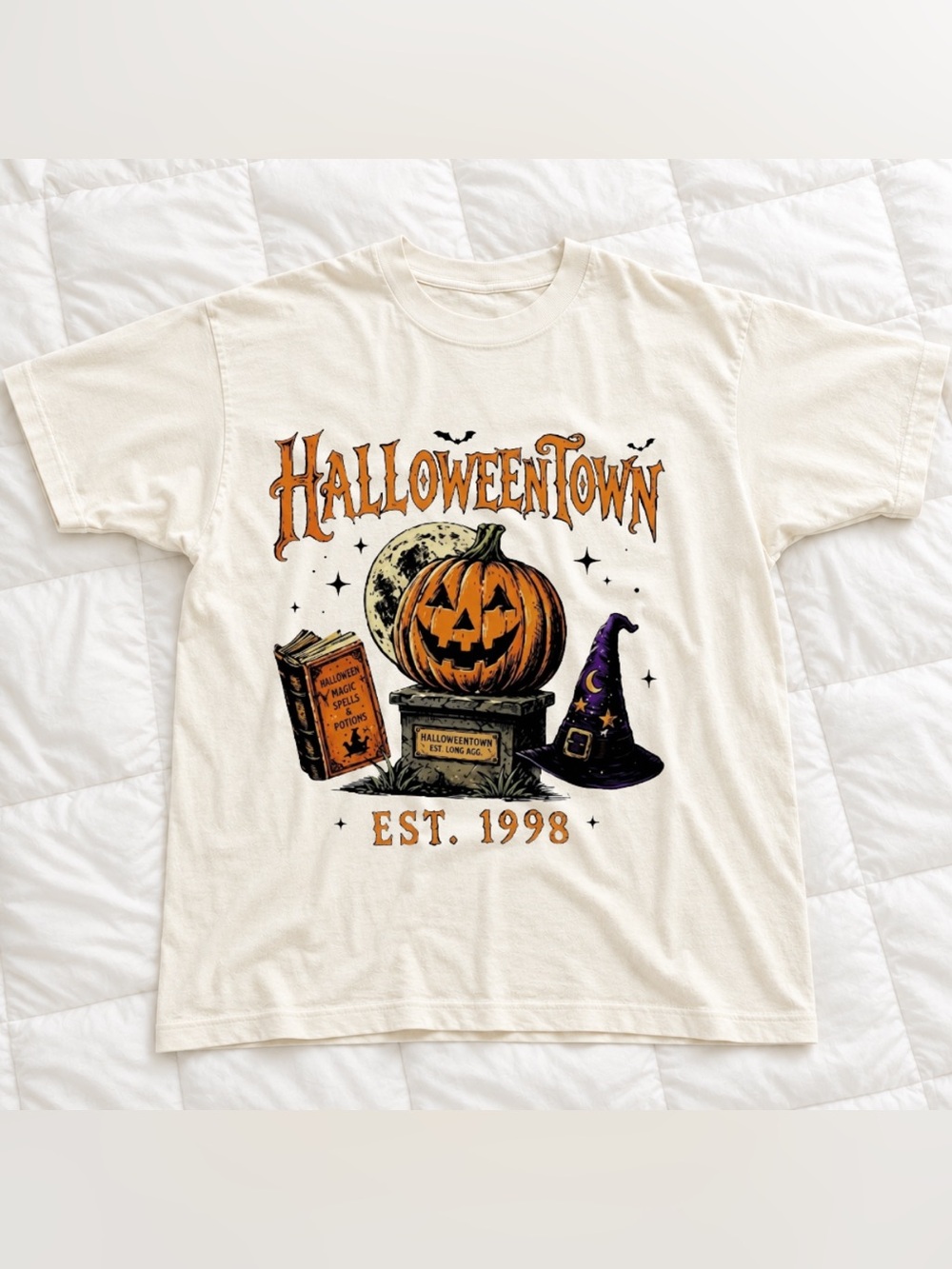 HalloweenTown Graphic Tee - Cream Pumpkin Design Retro 90s Style